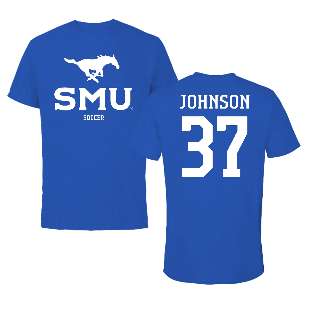 Southern Methodist University Soccer (M) Blue Mascot Performance Tee - #37 Chance Johnson