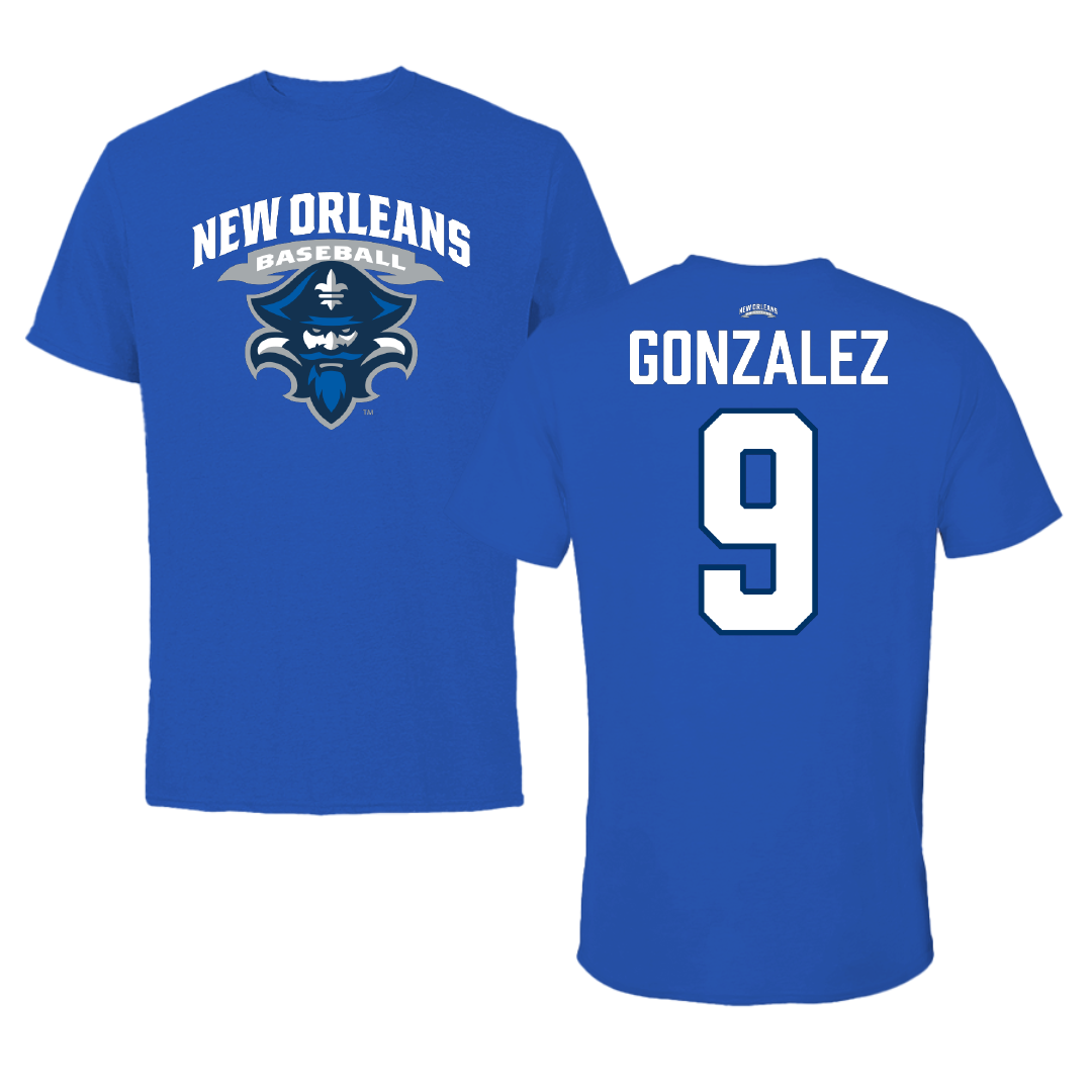 University of New Orleans Baseball Blue Mascot Performance Tee - #9 Matt Gonzalez