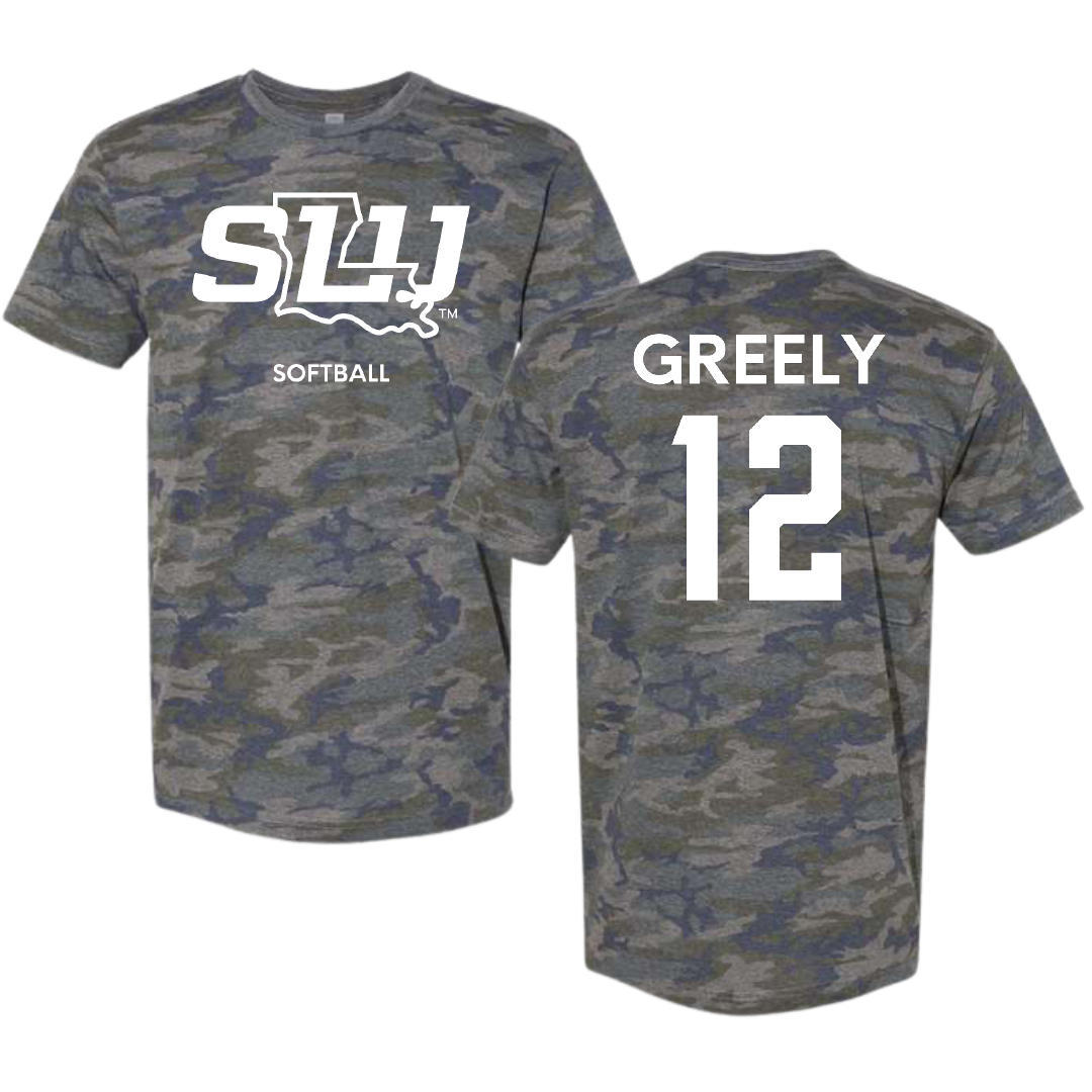 Southeastern Louisiana University Softball Vintage Camo Tee - #12 Audrey Greely
