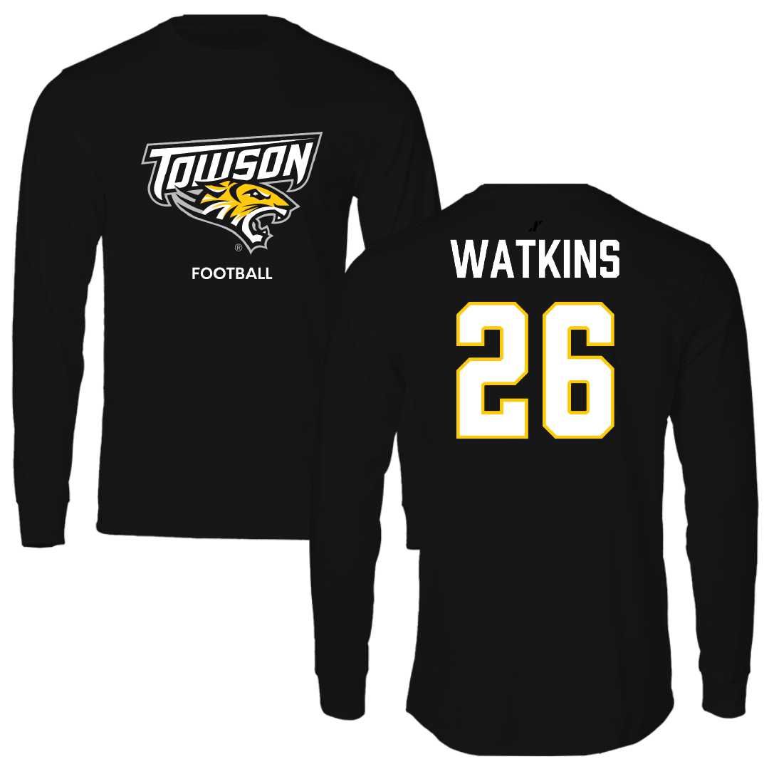 Towson University Football Black Performance Long Sleeve - #26 Christopher Watkins