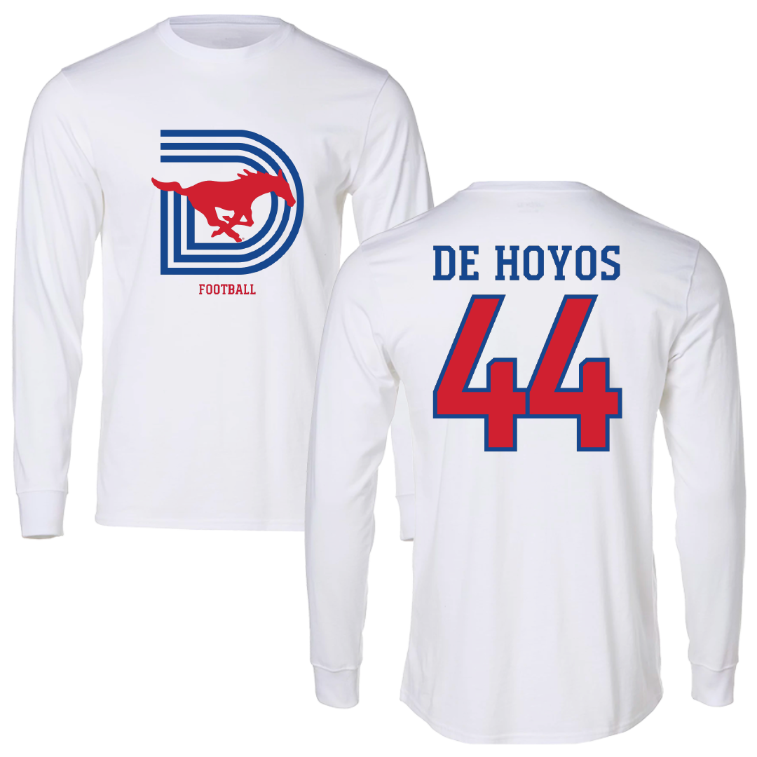 Southern Methodist University Football White Performance Long Sleeve - #44 Michael De Hoyos