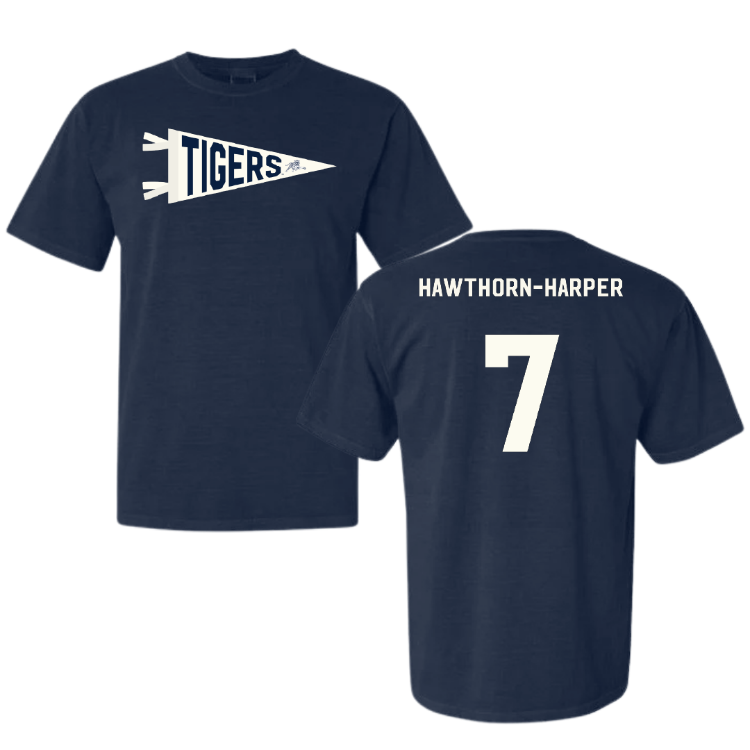 Jackson State University Soccer Navy Pennant Comfort Colors Tee - #7 Ryanne Hawthorn-Harper