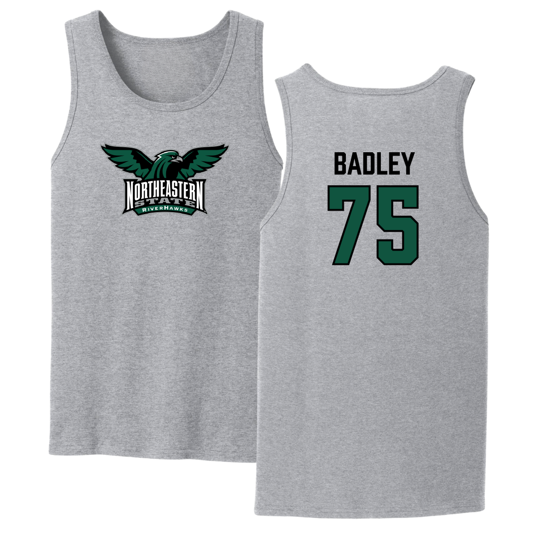 Northeastern State University Football Sport Gray Tank Top - #75 Cayson Badley