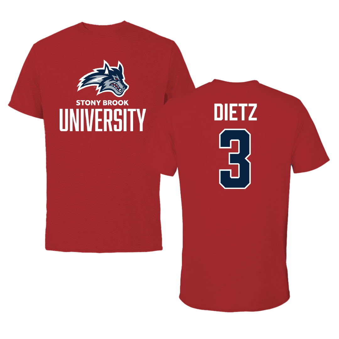 Stony Brook University Football Canvas Red Tee - #3 Marqeese Dietz