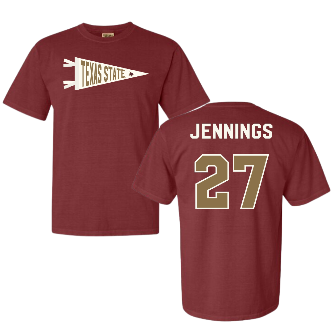 Texas State University Softball Maroon Pennant Comfort Colors Tee - #27 Abigail Jennings