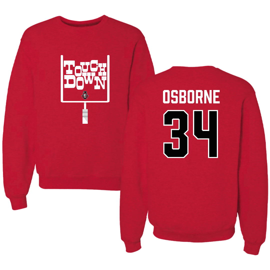 Austin Peay State University Football Red Touchdown Crewneck - #34 Jahlin Osborne