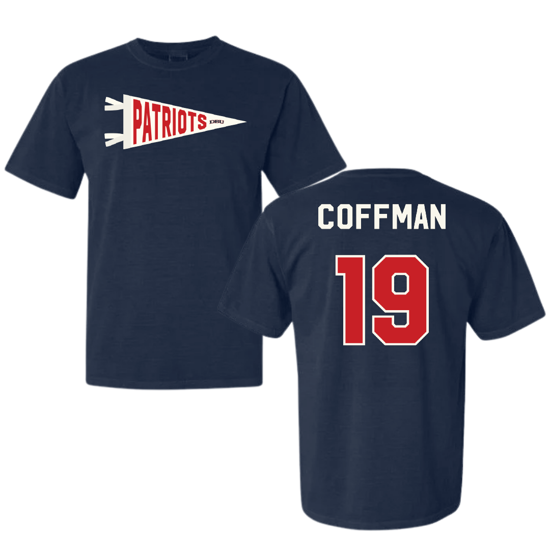 Dallas Baptist University Soccer Navy Pennant Comfort Colors Tee - #19 Kylar Coffman