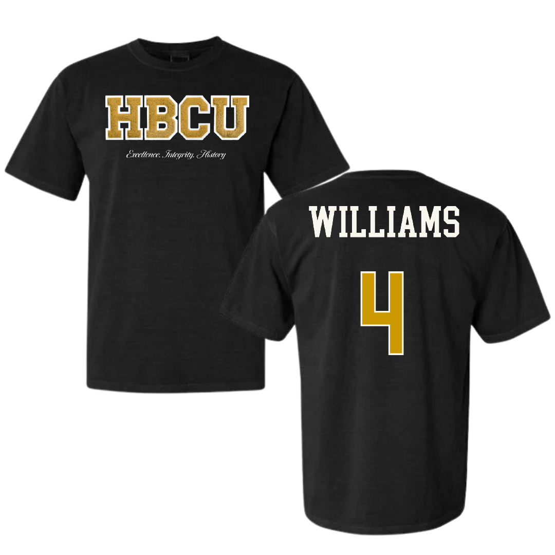 Alabama State University Soccer (W) Black HBCU Varsity Comfort Colors Tee - #4 Tatyana Williams
