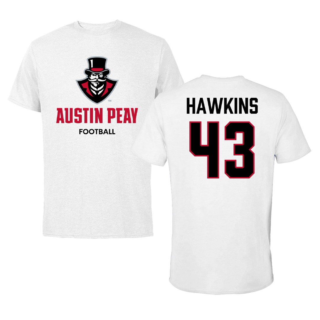 Austin Peay State University Football White Performance Tee - #43 Garrett Hawkins
