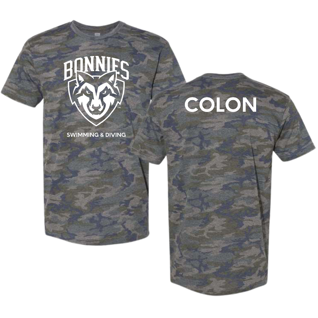 St. Bonaventure University Swimming & Diving Vintage Camo Tee - Daciana Colon