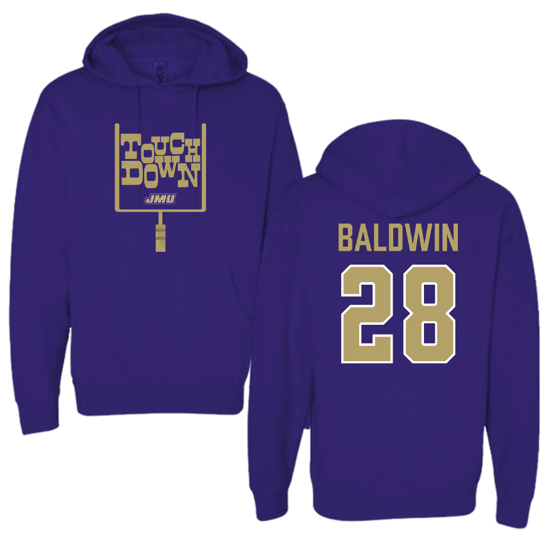 James Madison University Football Purple Touchdown Hoodie - #28 Ke'Marion Baldwin