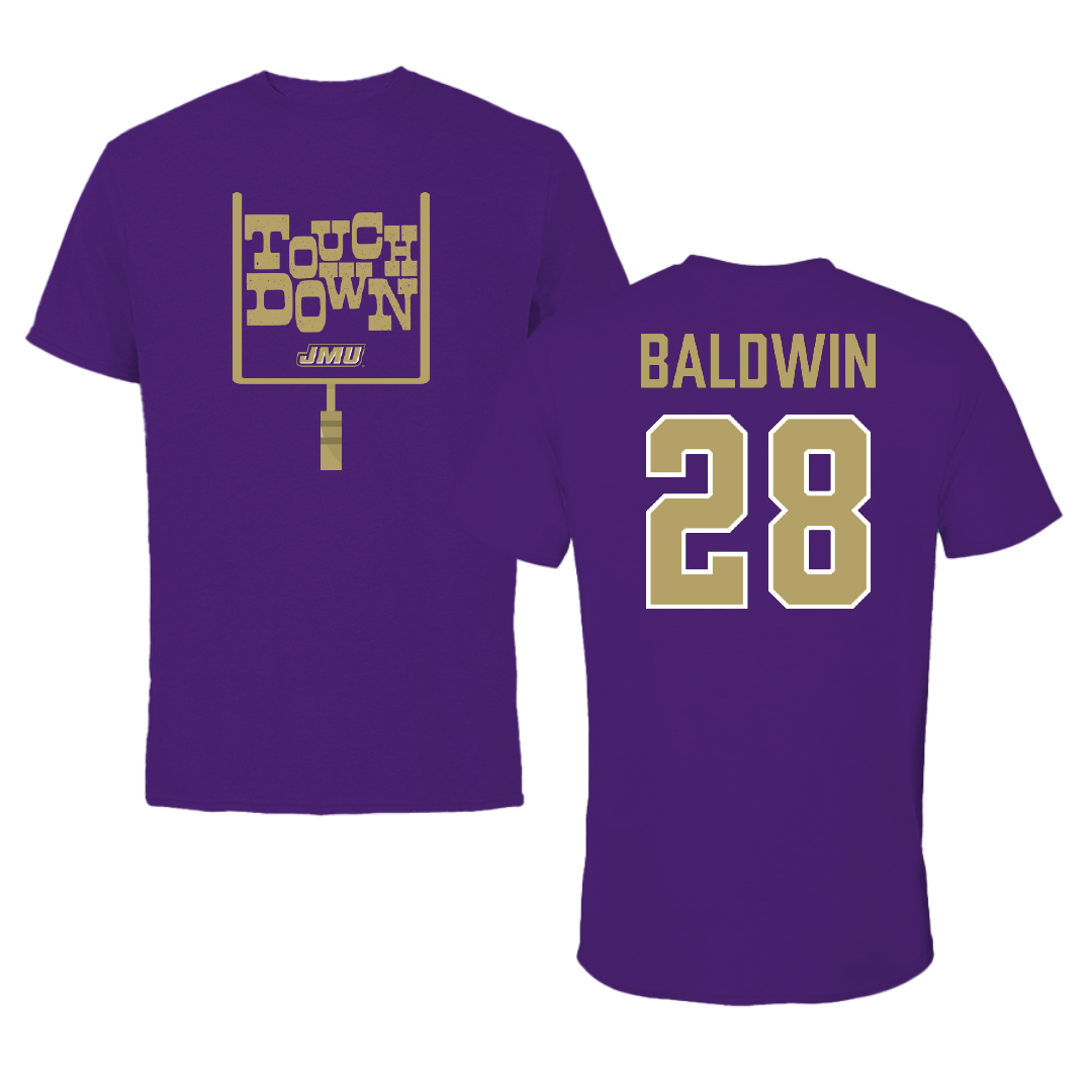 James Madison University Football Purple Touchdown Tee - #28 Ke'Marion Baldwin