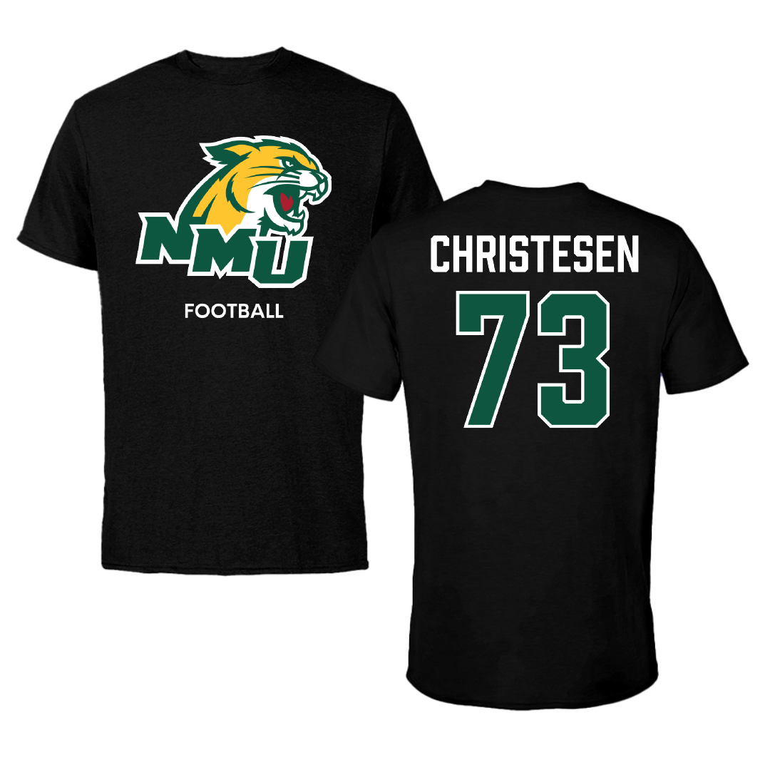 Northern Michigan University Football Black Performance Tee - #73 Charlie Christesen