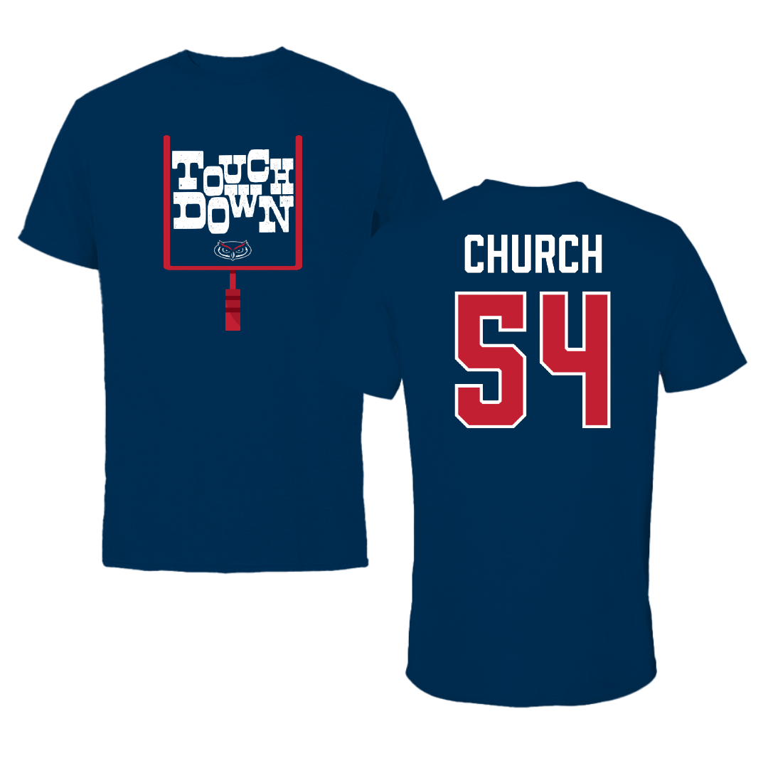 Florida Atlantic University Football Navy Touchdown Tee - #54 Jordan Church
