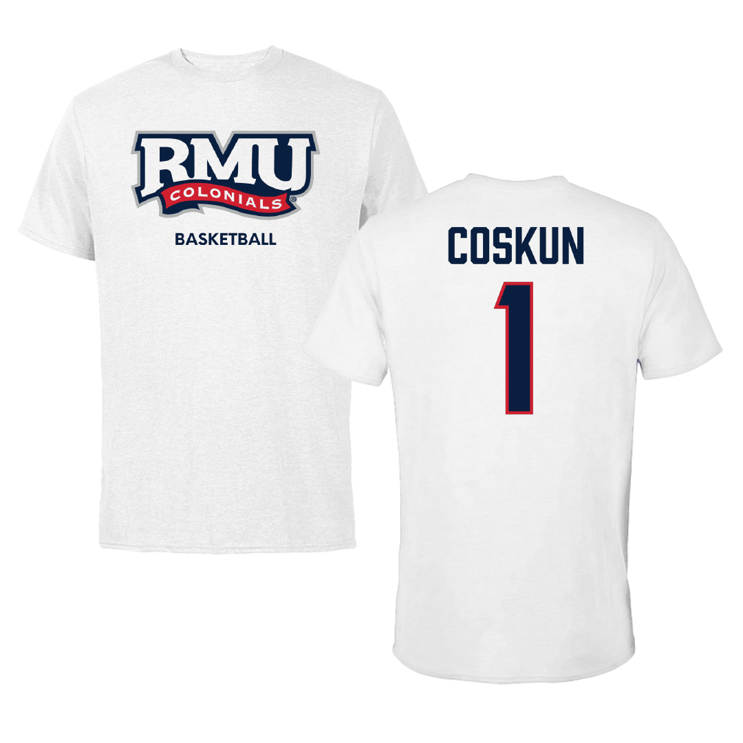 Robert Morris University Basketball (W) White Performance Tee - #1 Tuana Coskun