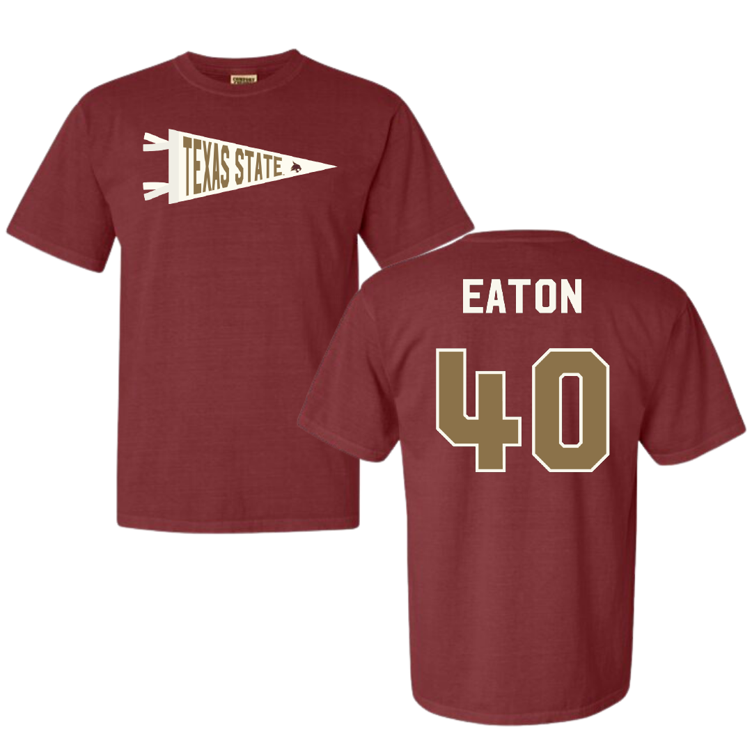 Texas State University Baseball Maroon Pennant Comfort Colors Tee - #40 Austin Eaton