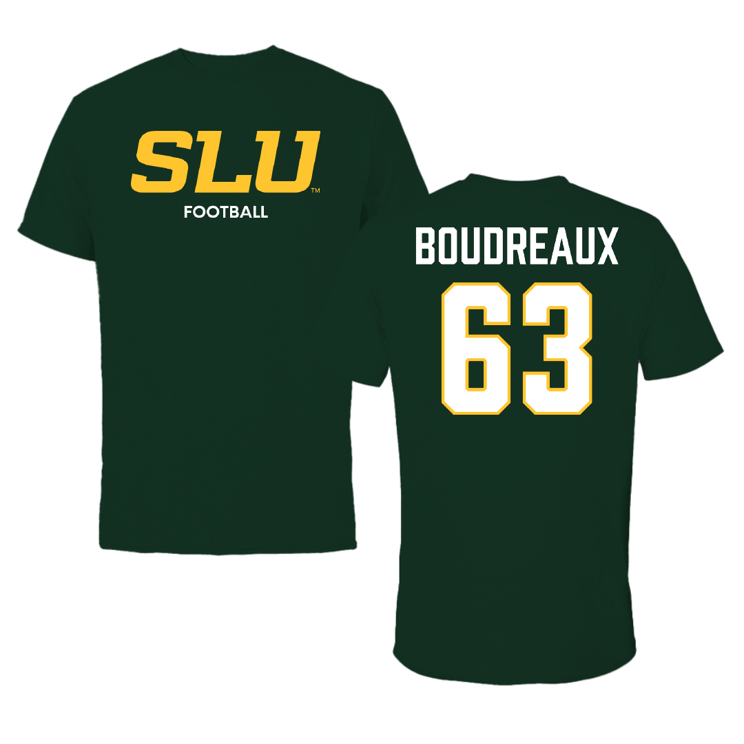 Southeastern Louisiana University Football Forest Green Performance Tee - #63 Corin Boudreaux