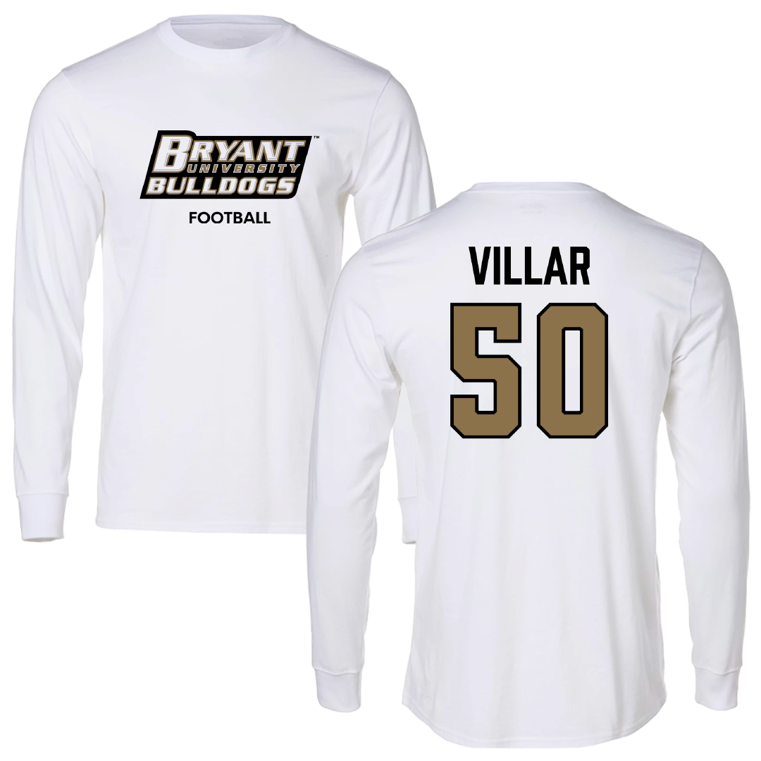 Bryant University Football White Performance Long Sleeve - #50 Maximus Villar