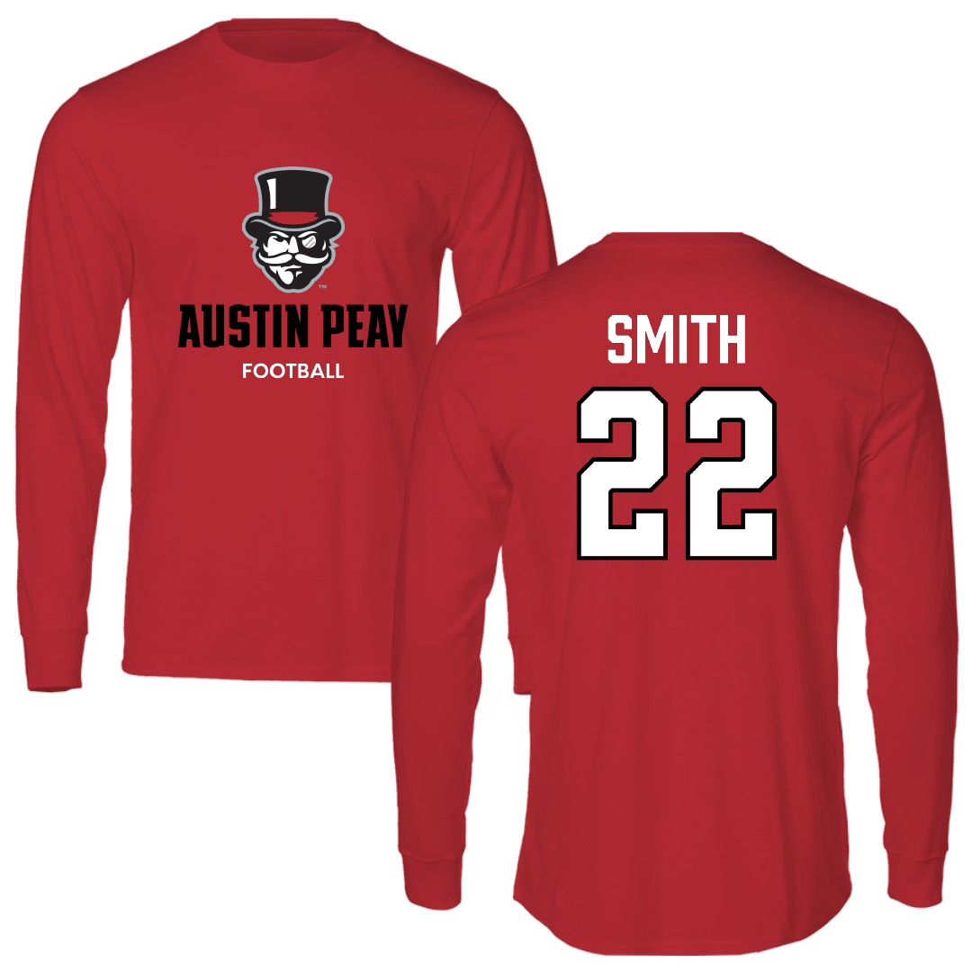 Austin Peay State University Football Red Mascot Performance Long Sleeve - #22 Carson Smith
