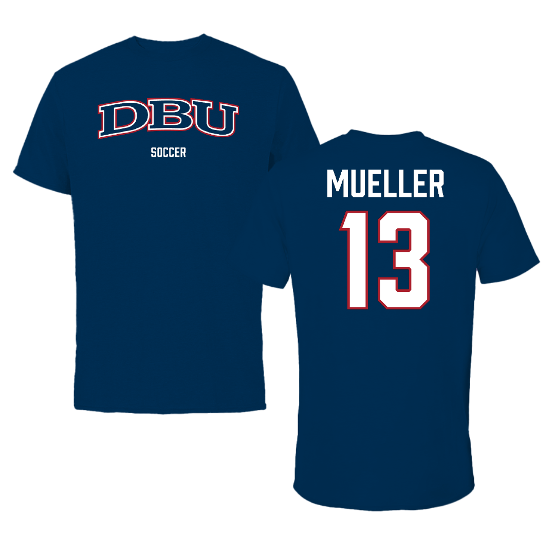 Dallas Baptist University Soccer (M) Navy Tee - #13 Sam Mueller