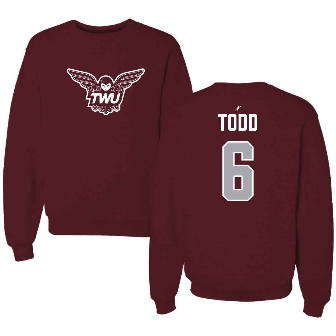 Texas Woman's University Softball Maroon Crewneck - #6 Riley Todd
