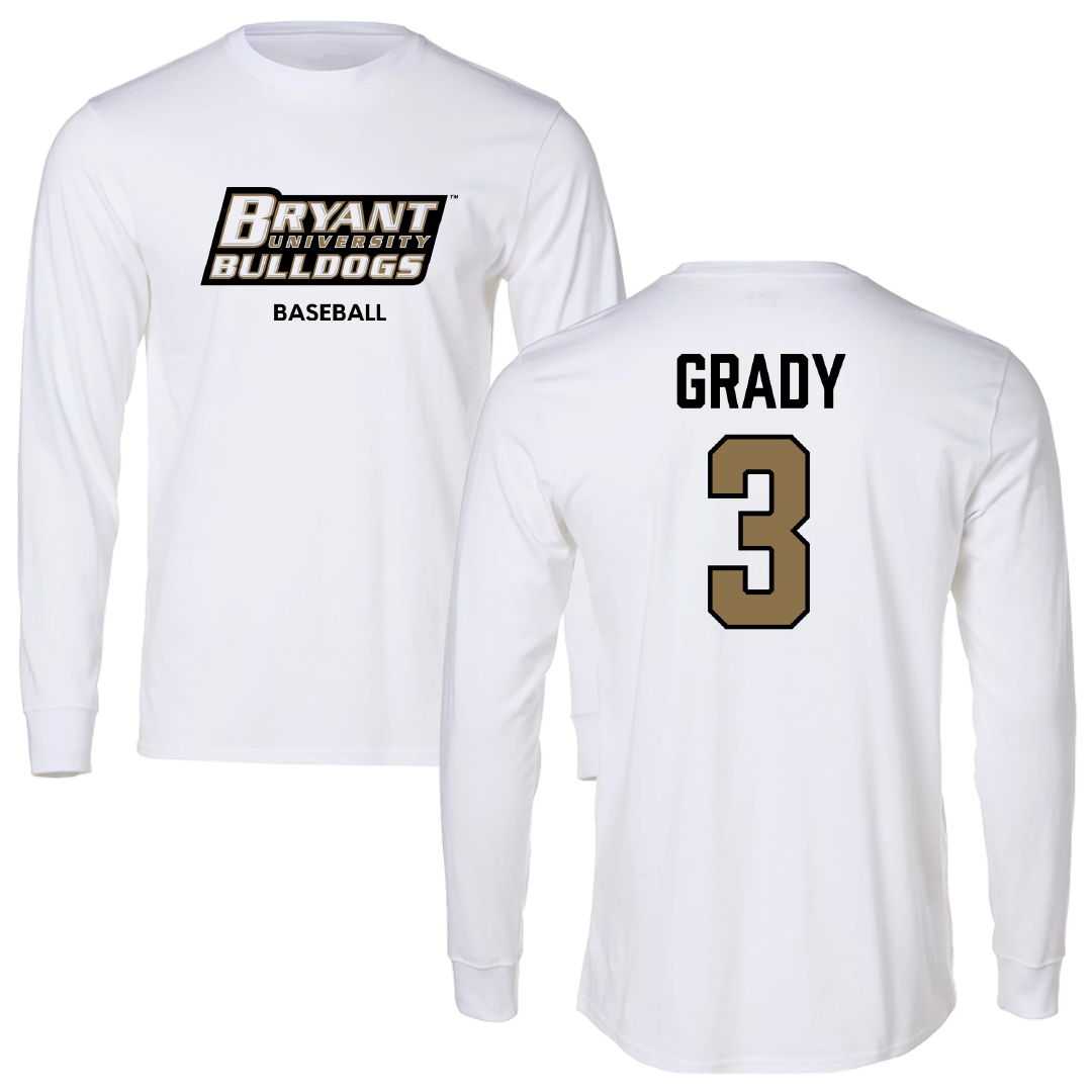 Bryant University Baseball White Performance Long Sleeve - #3 Shea Grady