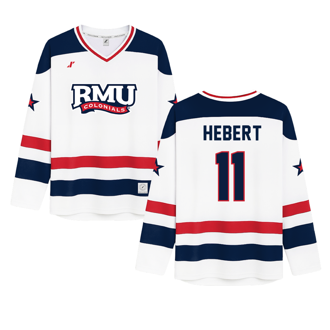 Robert Morris University White Hockey Jersey - #11 Cameron Hebert