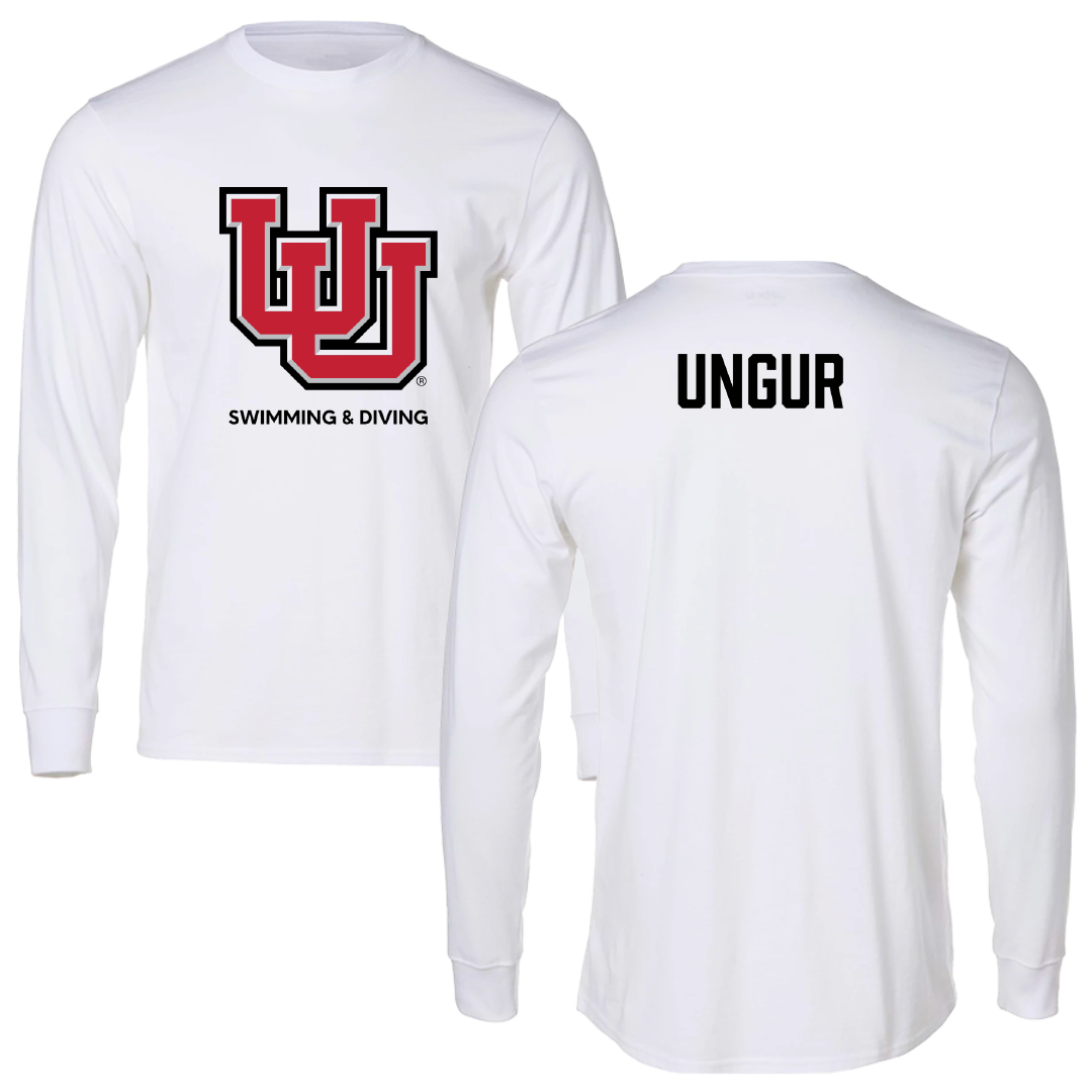 University of Utah Swimming & Diving White Block Performance Long Sleeve - Andrei Ungur