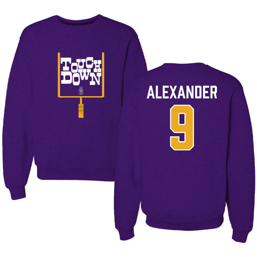 University at Albany Football Purple Touchdown Crewneck - #9 Landon Alexander