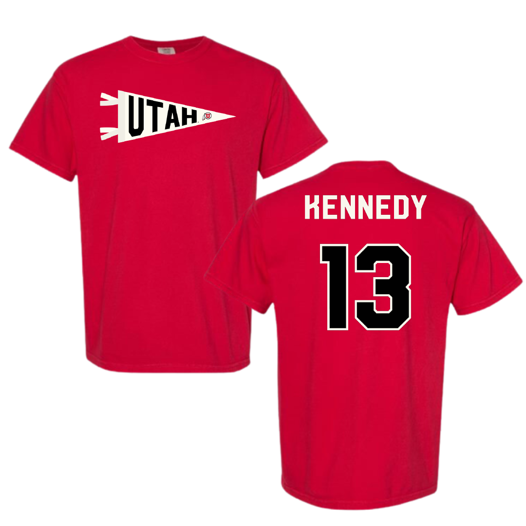 University of Utah Football Red Pennant Comfort Colors Tee - #13 Chase Kennedy