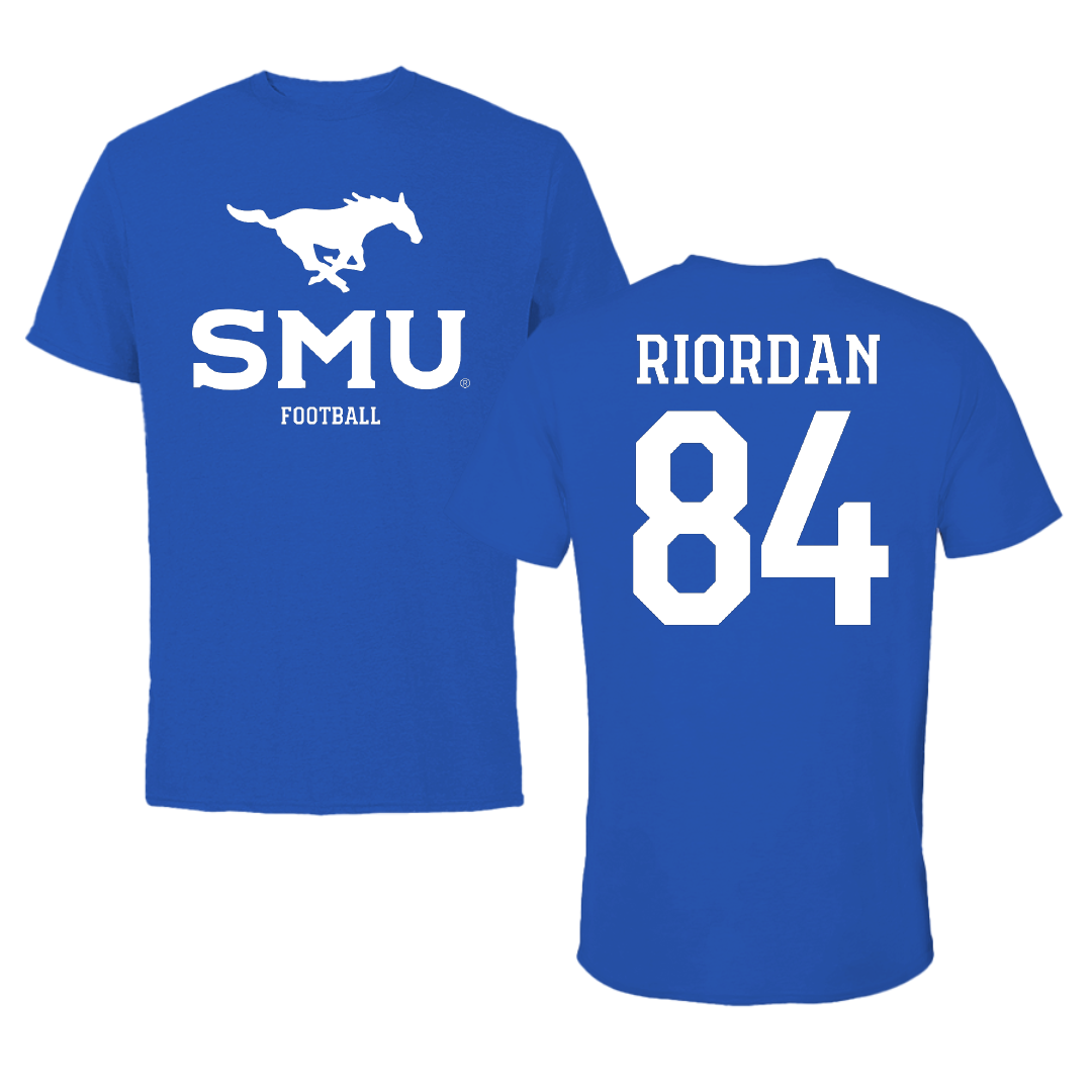 Southern Methodist University Football Blue Mascot Performance Tee - #84 Tripp Riordan