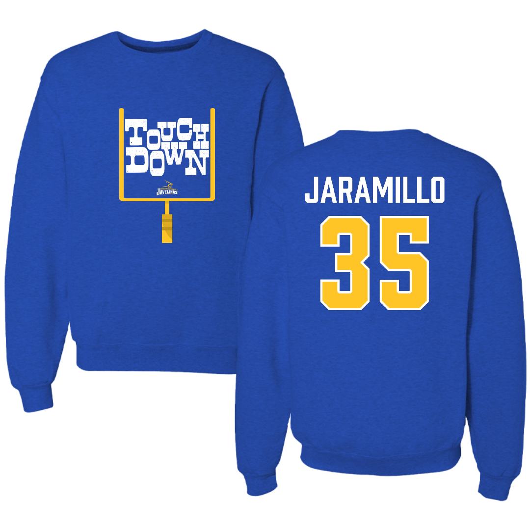 Texas A&M University-Kingsville Football Blue Touchdown Crewneck - #35 Luis Jaramillo