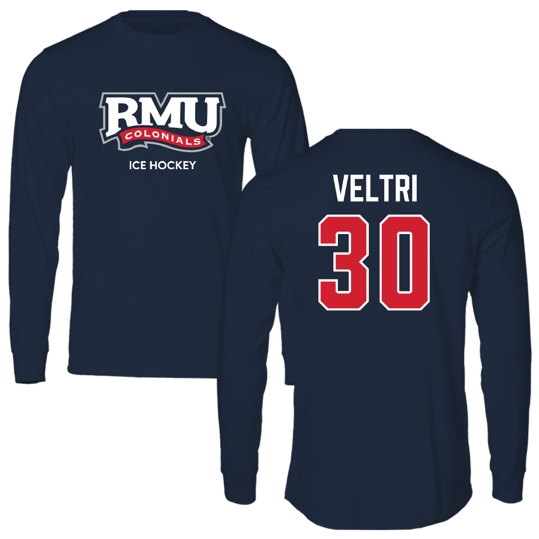 Robert Morris University Ice Hockey (M) Navy RMU Long Sleeve - #30 Chad Veltri