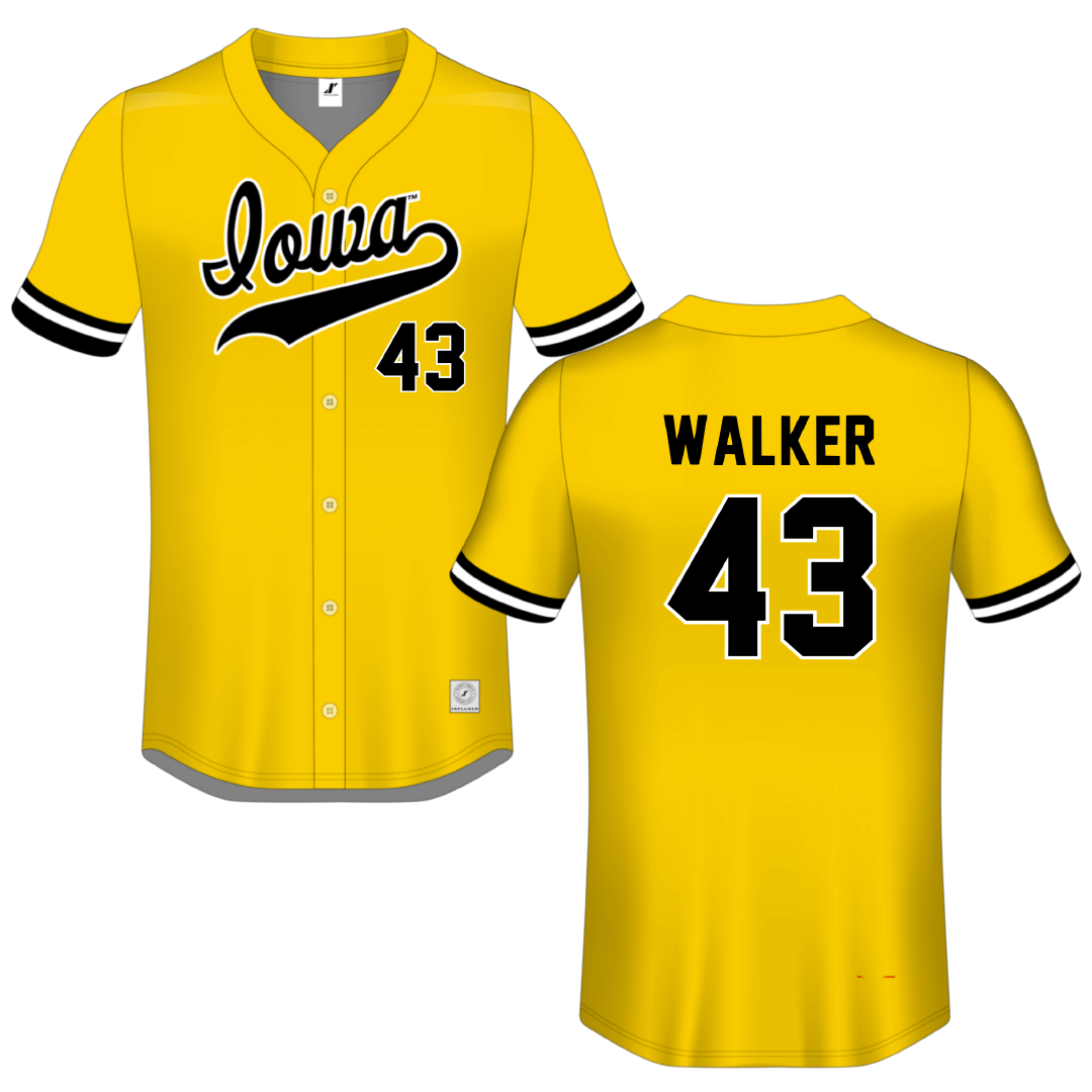 University of Iowa Gold Button-Down Jersey - #43 Bryson Walker