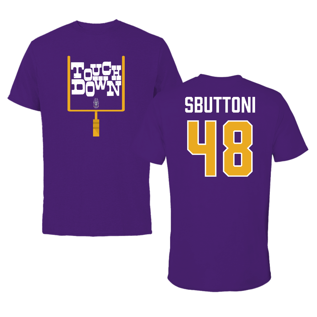 University at Albany Football Purple Touchdown Performance Tee - #48 Michael Sbuttoni