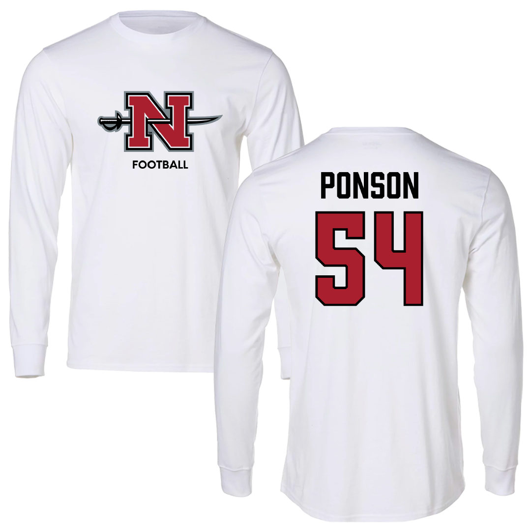 Nicholls State University Football White Performance Long Sleeve - #54 Aaron Ponson