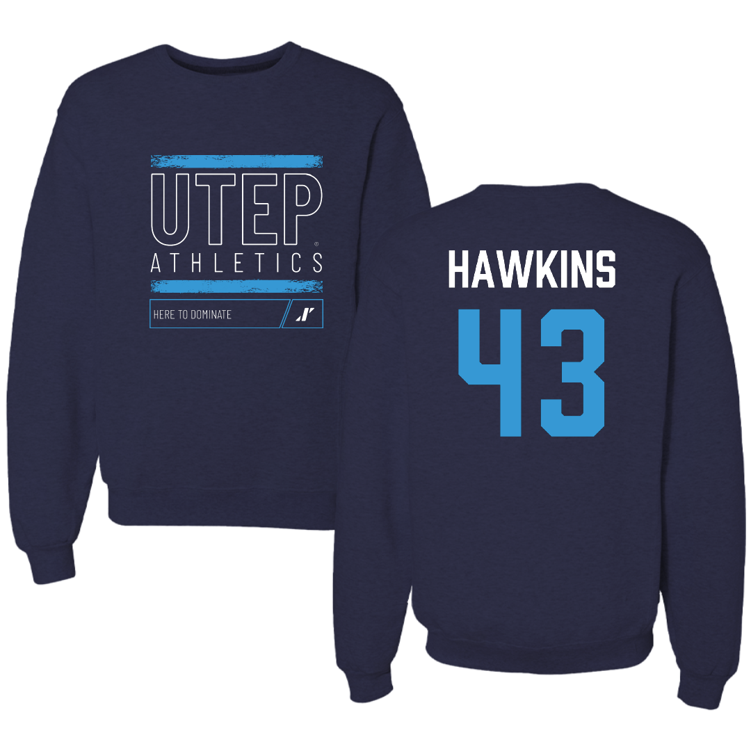 University of Texas at El Paso Football Navy Dominate Crewneck - #43 Garrett Hawkins