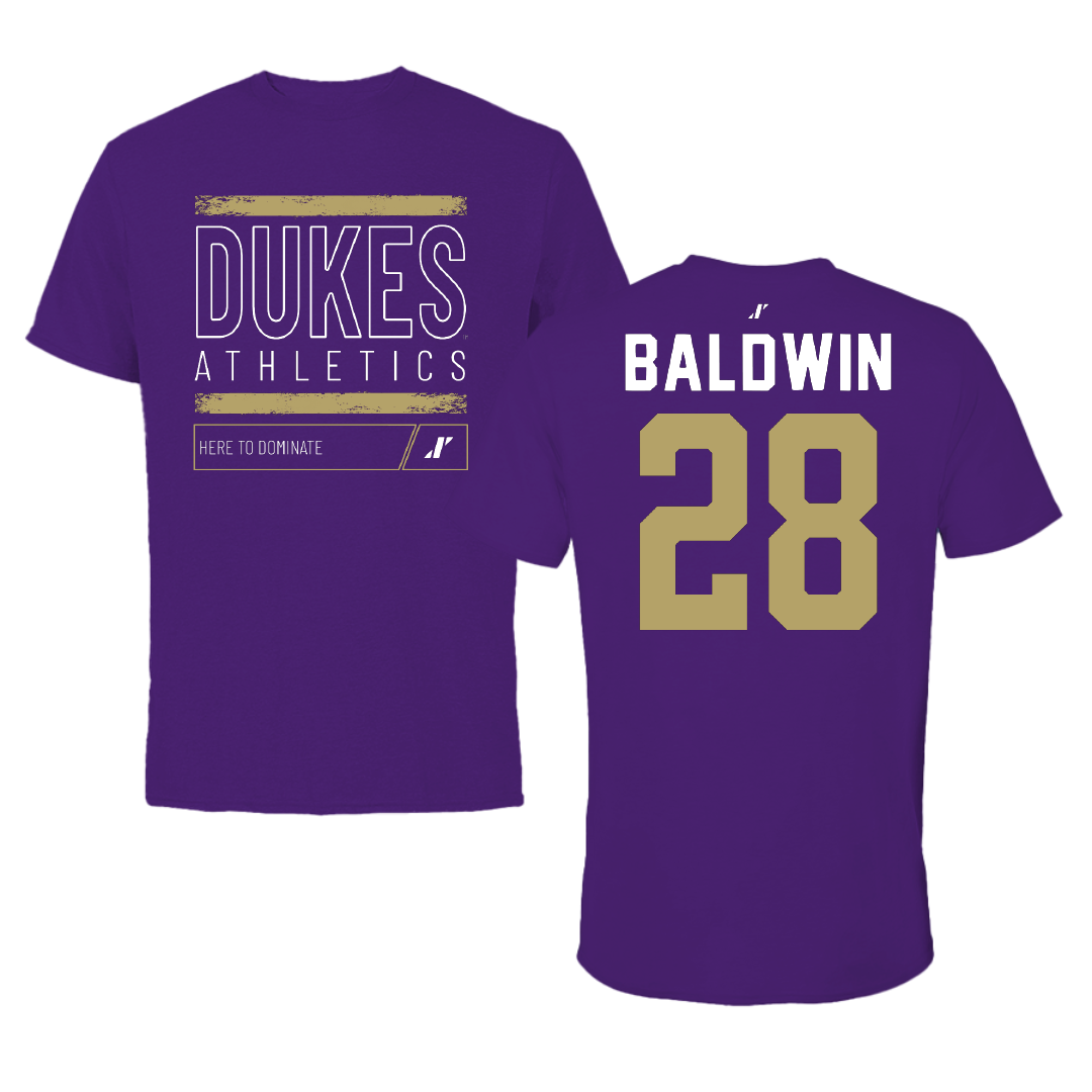 James Madison University Football Purple Dominate Performance Tee - #28 Ke'Marion Baldwin