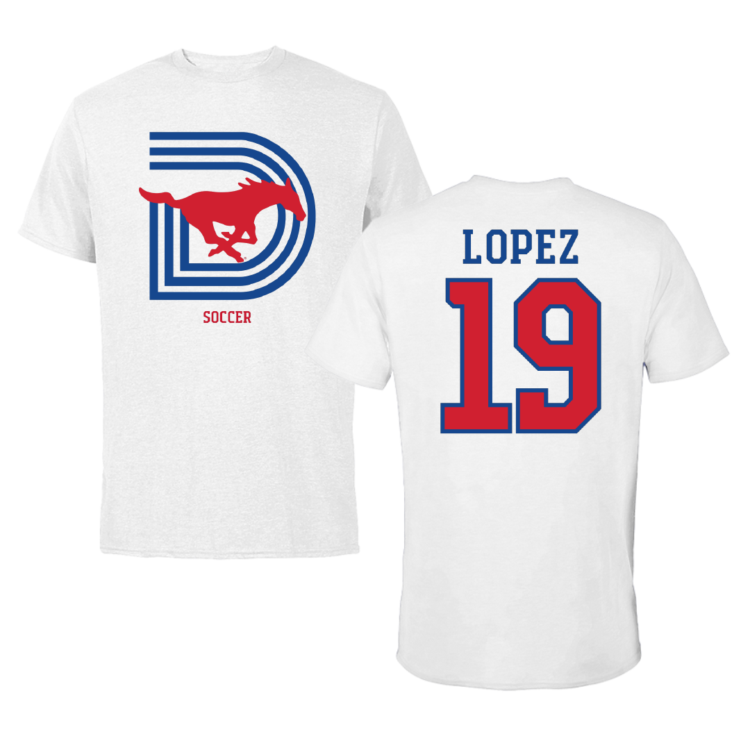 Southern Methodist University Soccer (M) White Tee - #19 Milton Lopez