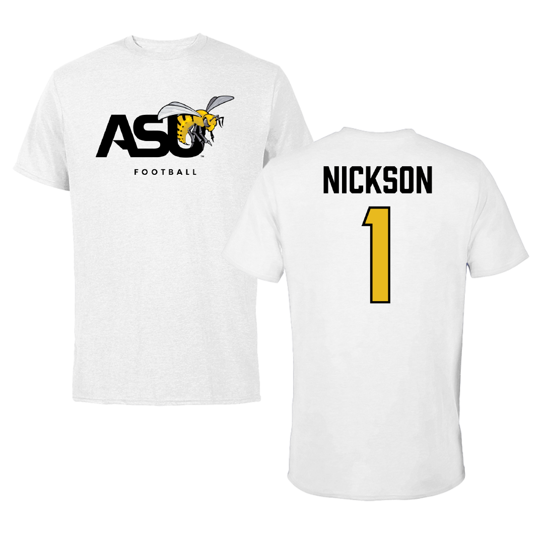 Alabama State University Football White ASU Tee - #1 Willie Nickson