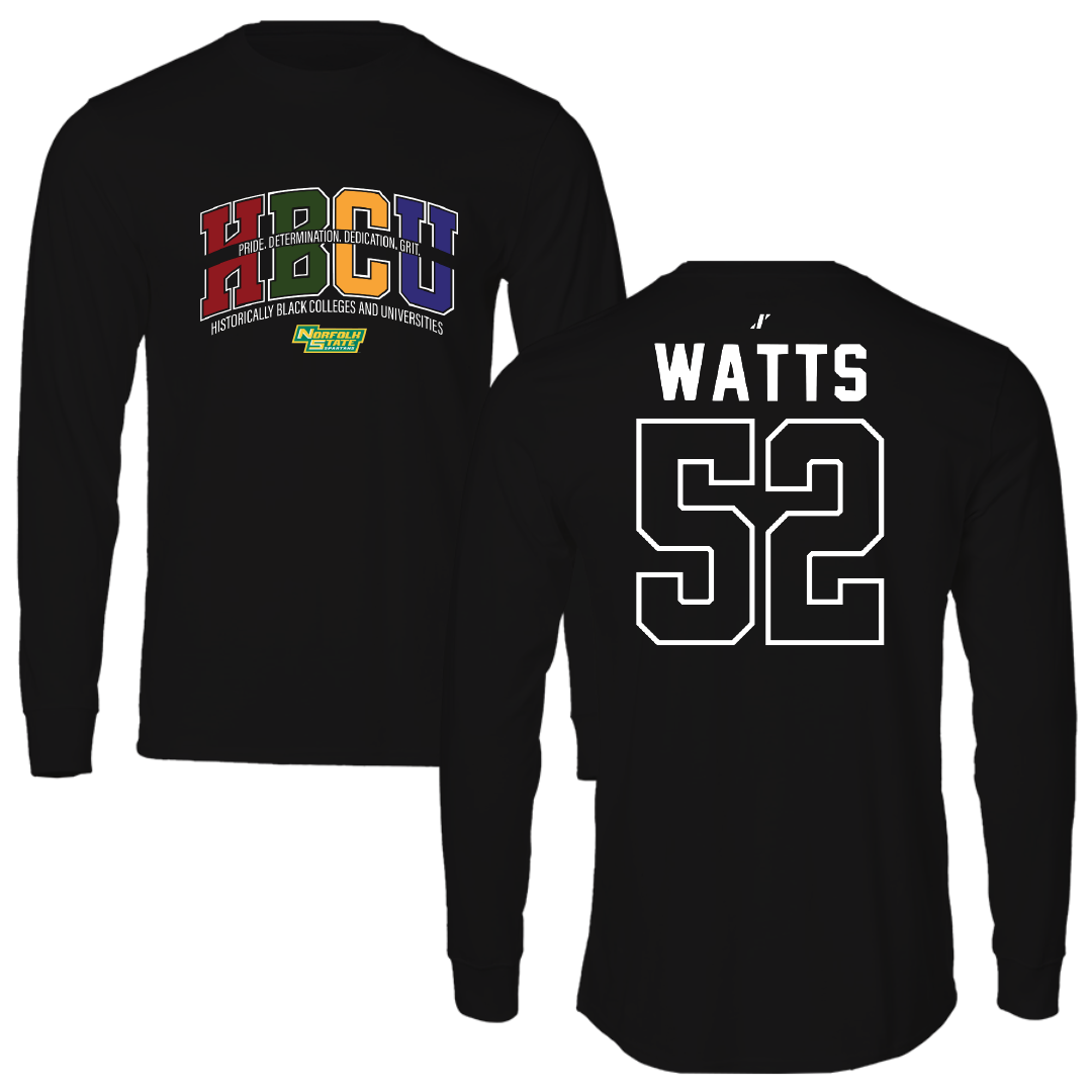 Norfolk State University Football Black HBCU Performance Long Sleeve - #52 Matthieu Watts