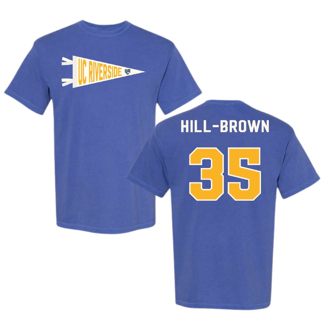 University of California-Riverside Basketball Blue Pennant Comfort Colors Tee - #35 Tiairra Hill-Brown