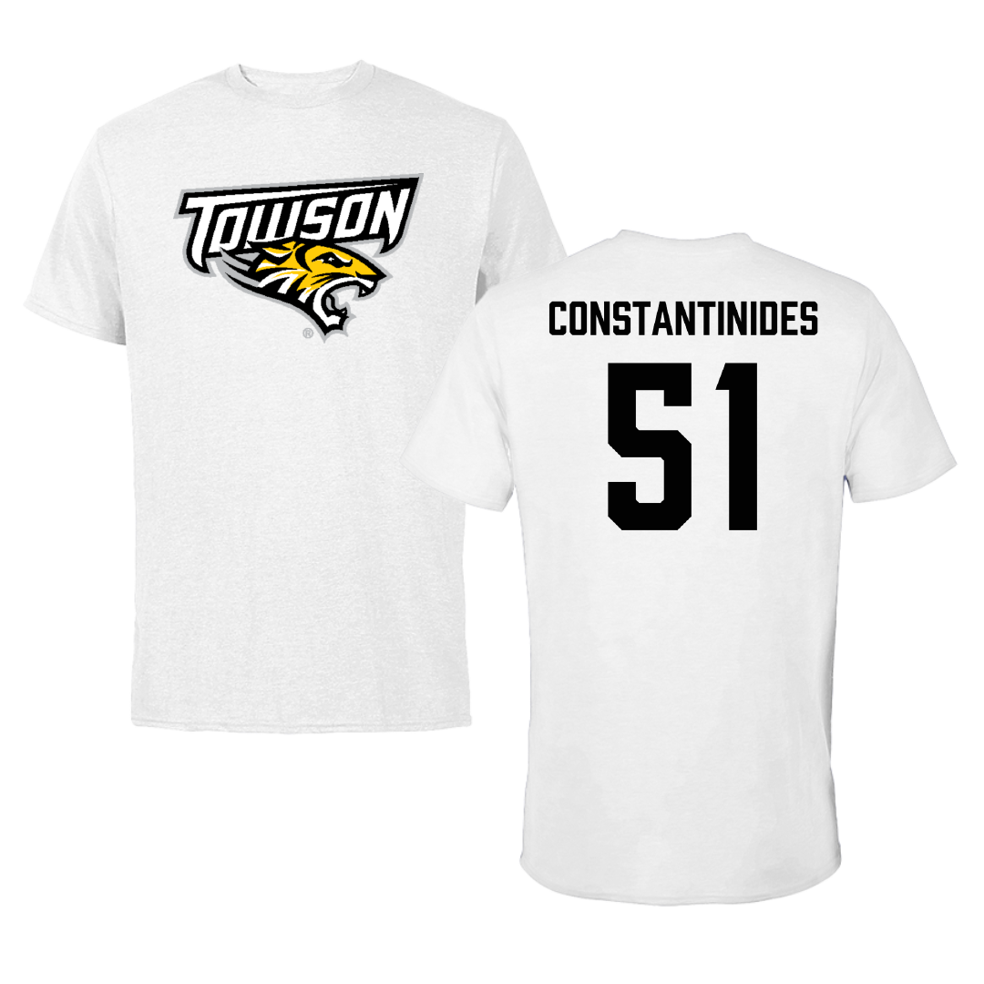 Towson University Lacrosse (M) White Performance Tee - #51 Matt Constantinides