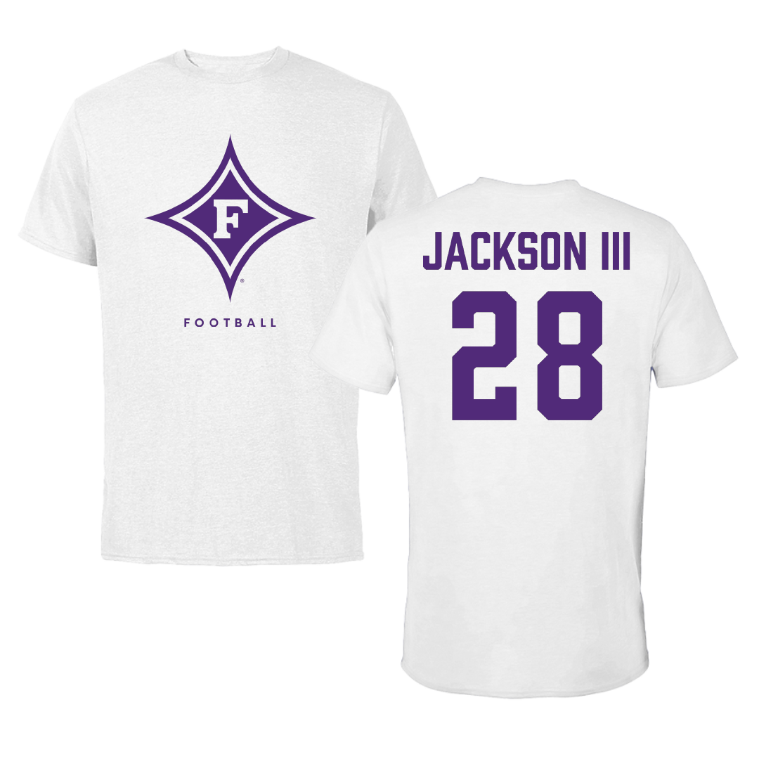 Furman University Football White Tee - #28 Eddie Jackson III