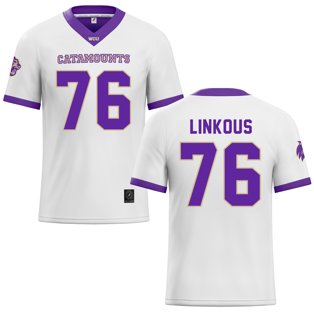 Western Carolina University White Football Jersey - #76 Nathan Linkous