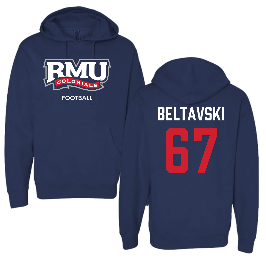 Robert Morris University Football Navy Hoodie - #67 Luke Beltavski