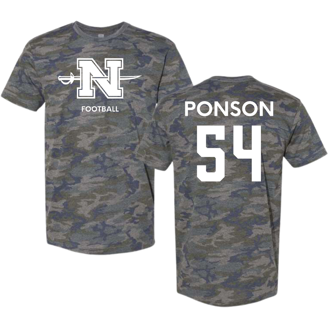 Nicholls State University Football Vintage Camo Tee - #54 Aaron Ponson