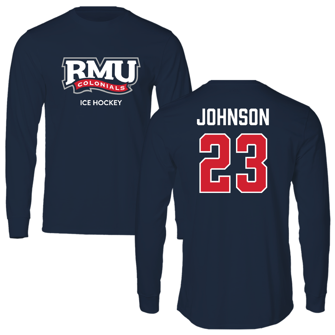 Robert Morris University Ice Hockey (M) Navy RMU Long Sleeve - #23 Luke Johnson