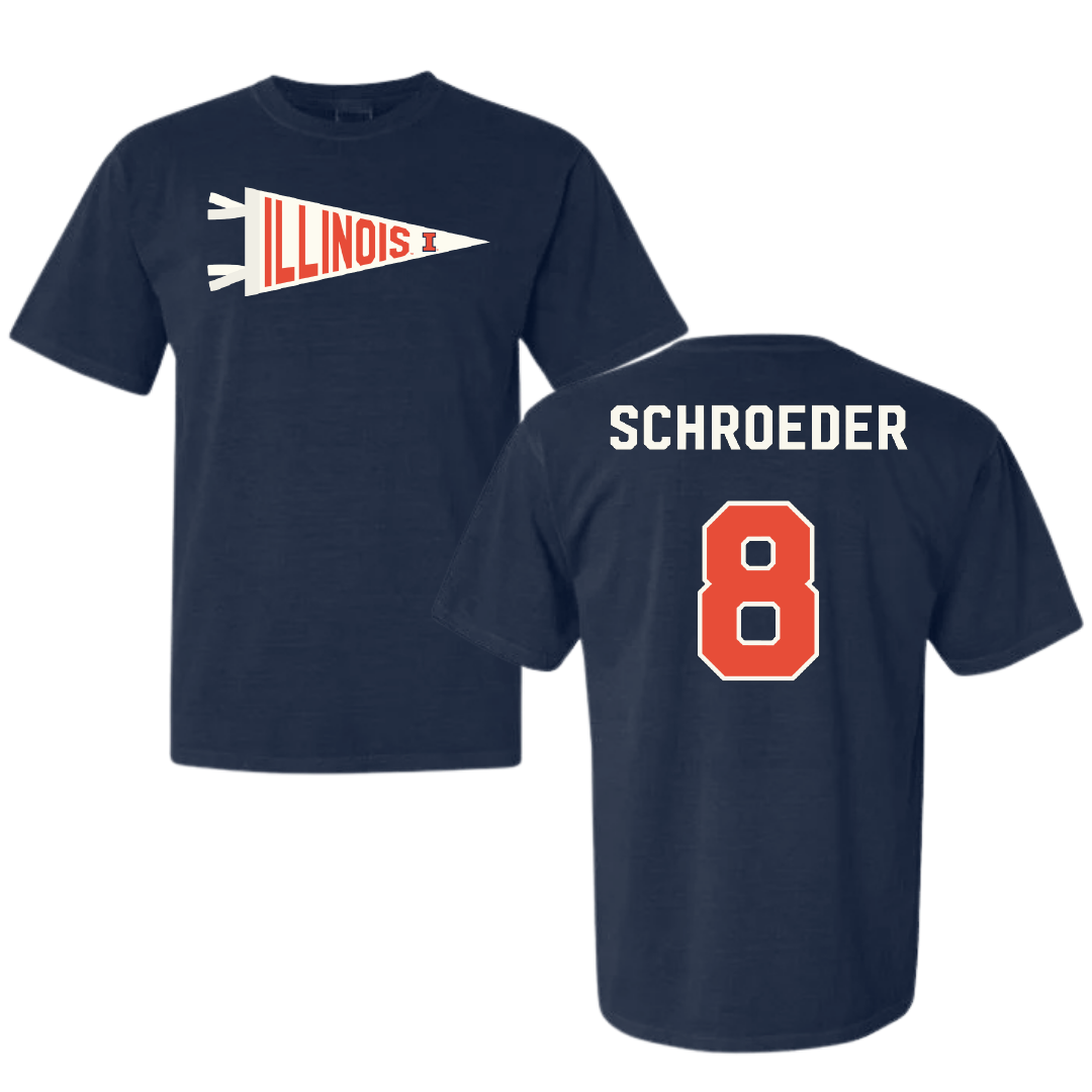 University of Illinois Baseball Navy Pennant Comfort Colors Tee - #8 Jacob Schroeder