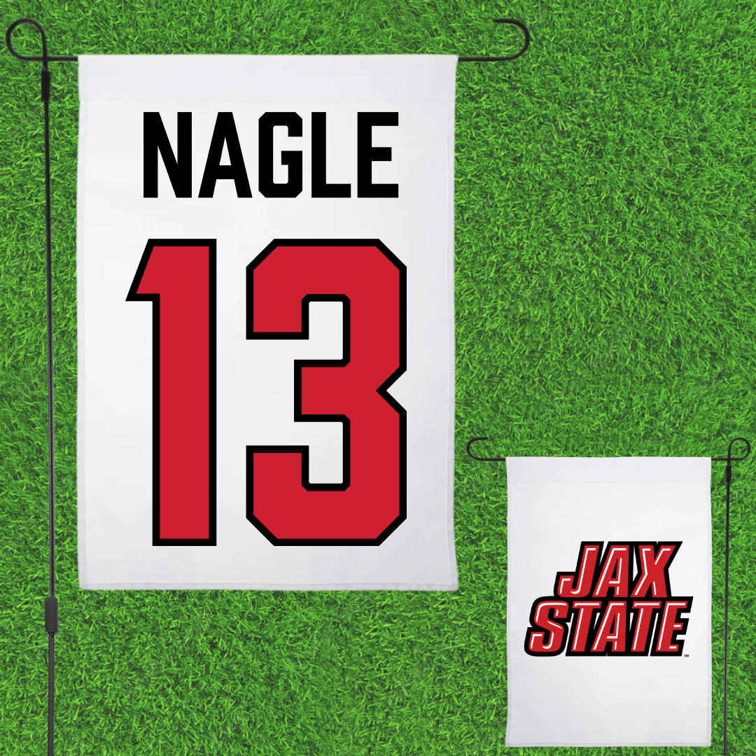 Jacksonville State University Soccer White Garden Flag - #13 Tia Nagle